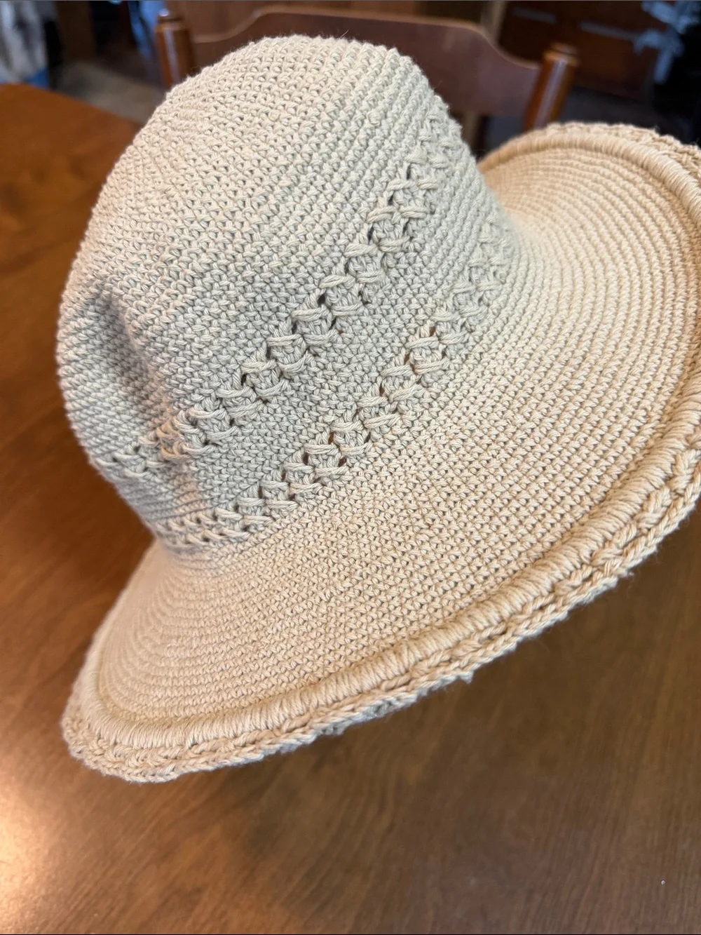 Women’s Cream Crochet Sun Hat-Lightweight Beach Hat